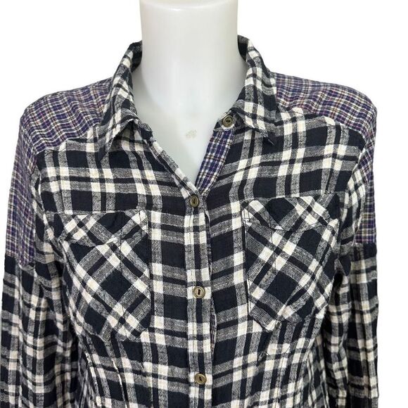 FREE PEOPLE Catch Up With Me Plaid Buttondown Longsleeve Shirt sz Small - Picture 2 of 10